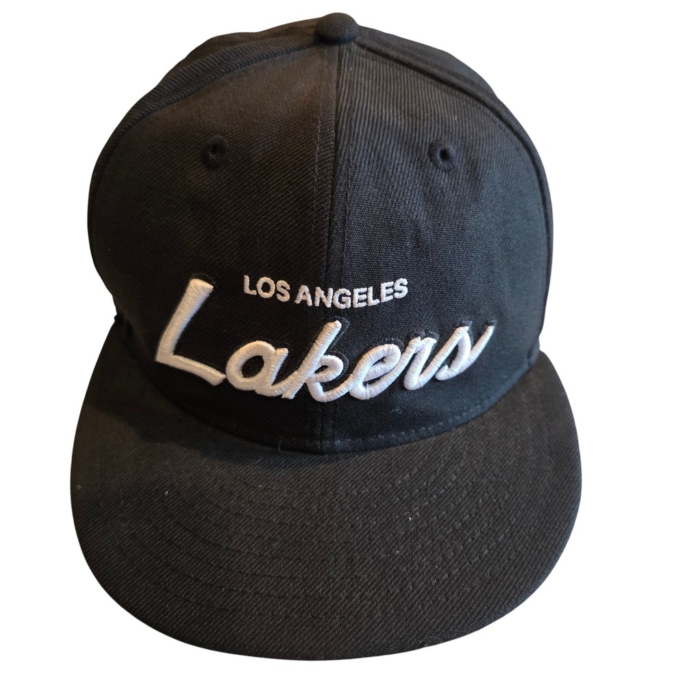 Los Angeles Lakers New Era 9FIFTY Snapback Hat Black Wool Script Grey Brim Cap